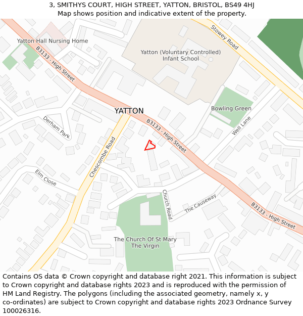 3, SMITHYS COURT, HIGH STREET, YATTON, BRISTOL, BS49 4HJ: Location map and indicative extent of plot