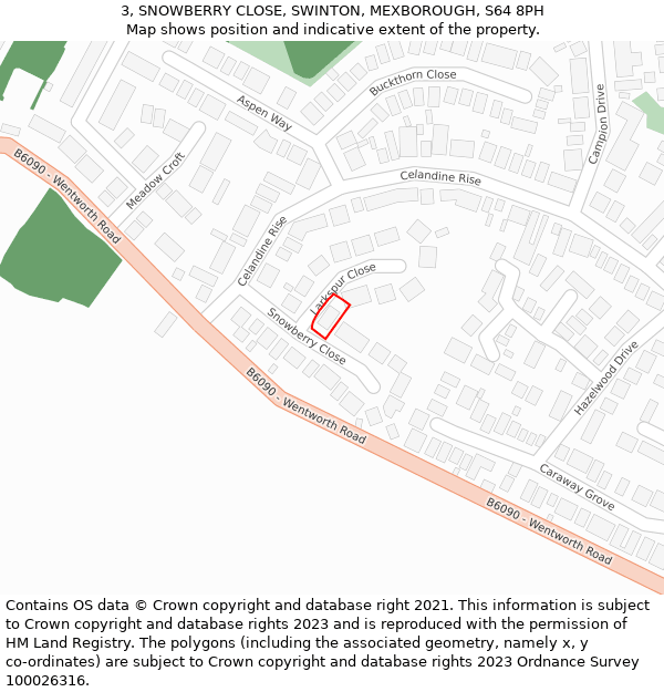 3, SNOWBERRY CLOSE, SWINTON, MEXBOROUGH, S64 8PH: Location map and indicative extent of plot