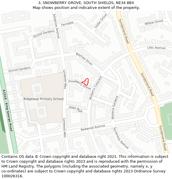 3, SNOWBERRY GROVE, SOUTH SHIELDS, NE34 8BX: Location map and indicative extent of plot