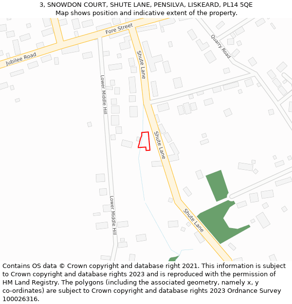 3, SNOWDON COURT, SHUTE LANE, PENSILVA, LISKEARD, PL14 5QE: Location map and indicative extent of plot