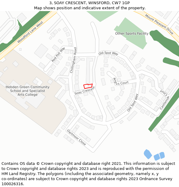 3, SOAY CRESCENT, WINSFORD, CW7 1GP: Location map and indicative extent of plot