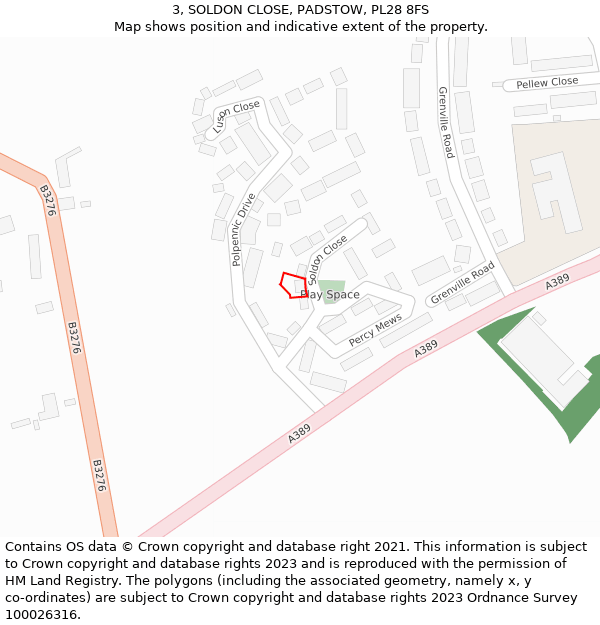 3, SOLDON CLOSE, PADSTOW, PL28 8FS: Location map and indicative extent of plot