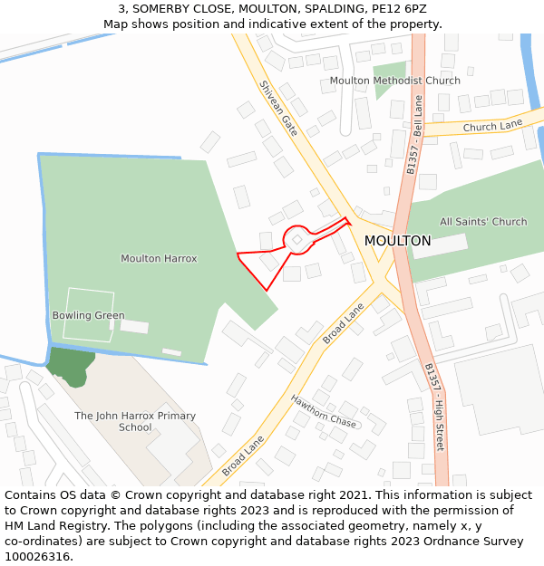 3, SOMERBY CLOSE, MOULTON, SPALDING, PE12 6PZ: Location map and indicative extent of plot