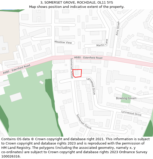 3, SOMERSET GROVE, ROCHDALE, OL11 5YS: Location map and indicative extent of plot