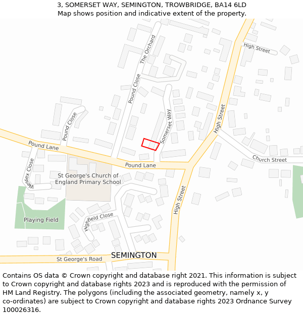 3, SOMERSET WAY, SEMINGTON, TROWBRIDGE, BA14 6LD: Location map and indicative extent of plot