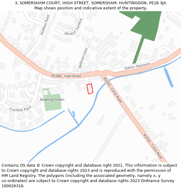 3, SOMERSHAM COURT, HIGH STREET, SOMERSHAM, HUNTINGDON, PE28 3JA: Location map and indicative extent of plot