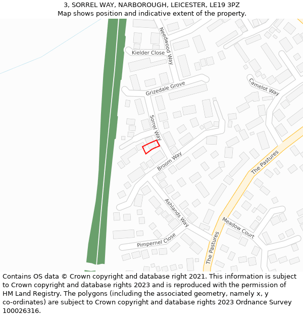 3, SORREL WAY, NARBOROUGH, LEICESTER, LE19 3PZ: Location map and indicative extent of plot