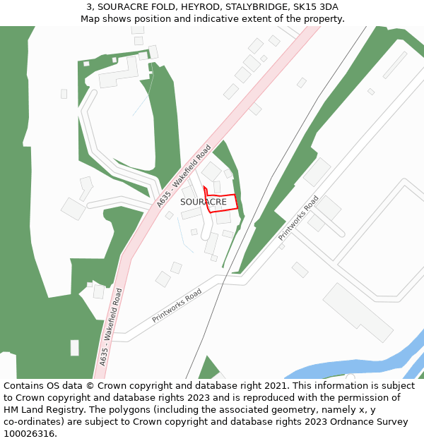 3, SOURACRE FOLD, HEYROD, STALYBRIDGE, SK15 3DA: Location map and indicative extent of plot