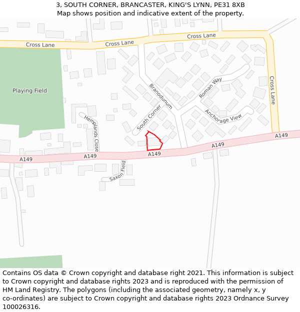 3, SOUTH CORNER, BRANCASTER, KING'S LYNN, PE31 8XB: Location map and indicative extent of plot