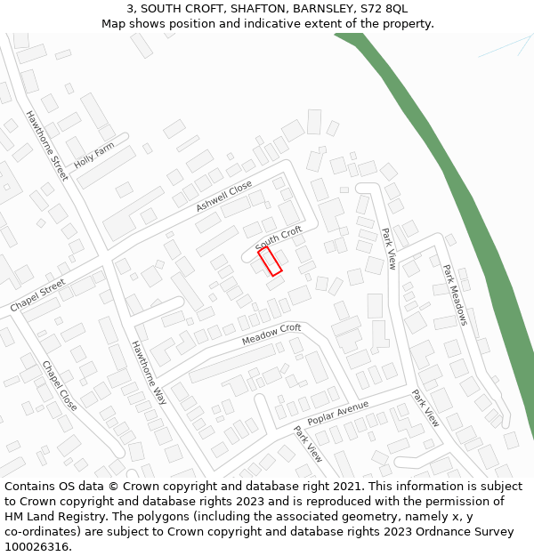 3, SOUTH CROFT, SHAFTON, BARNSLEY, S72 8QL: Location map and indicative extent of plot