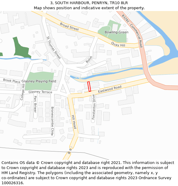 3, SOUTH HARBOUR, PENRYN, TR10 8LR: Location map and indicative extent of plot