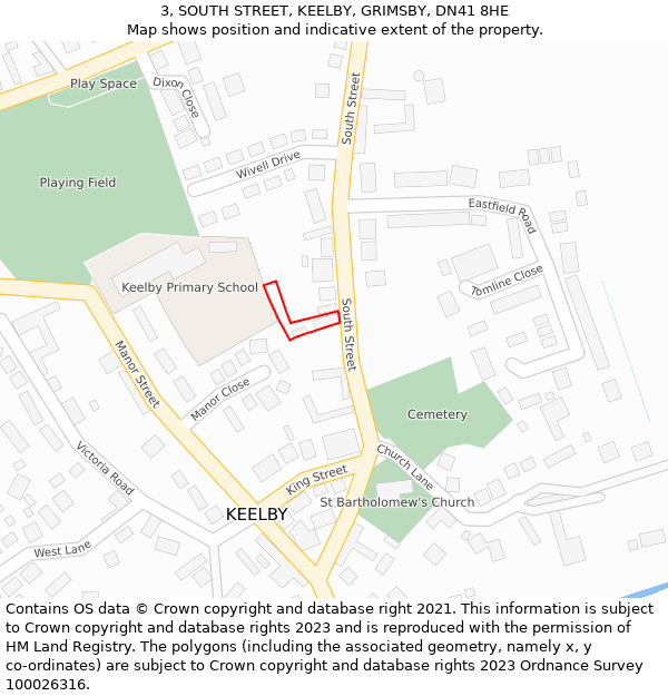 3, SOUTH STREET, KEELBY, GRIMSBY, DN41 8HE: Location map and indicative extent of plot