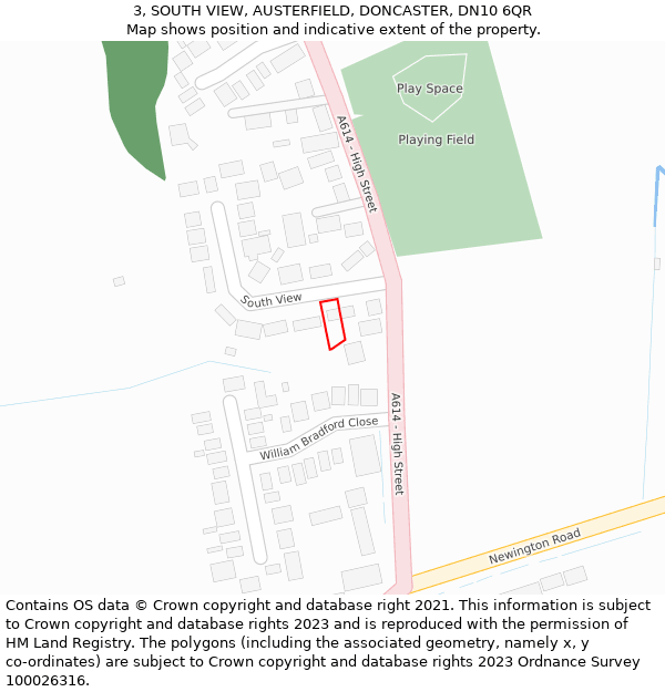 3, SOUTH VIEW, AUSTERFIELD, DONCASTER, DN10 6QR: Location map and indicative extent of plot