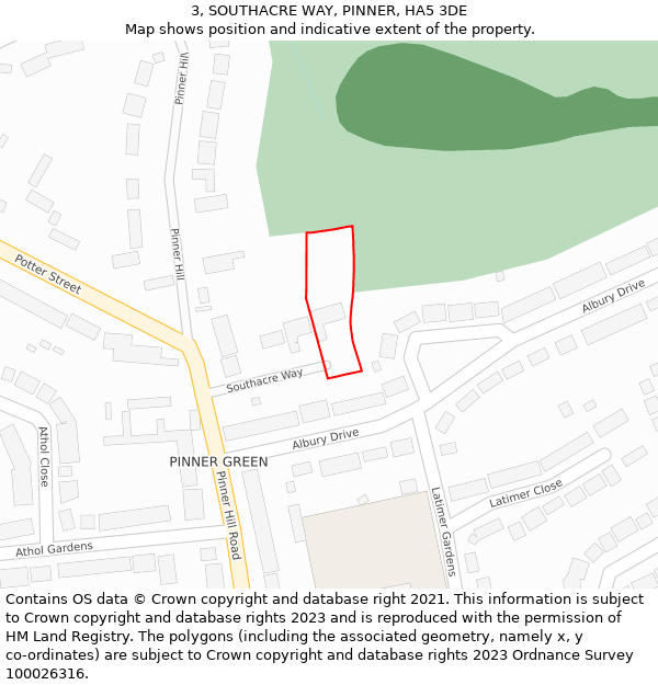 3, SOUTHACRE WAY, PINNER, HA5 3DE: Location map and indicative extent of plot