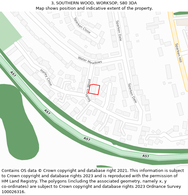 3, SOUTHERN WOOD, WORKSOP, S80 3DA: Location map and indicative extent of plot