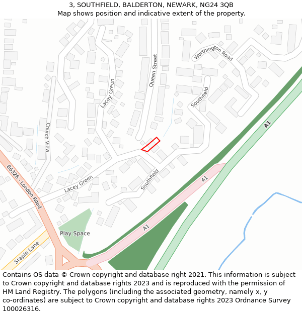 3, SOUTHFIELD, BALDERTON, NEWARK, NG24 3QB: Location map and indicative extent of plot