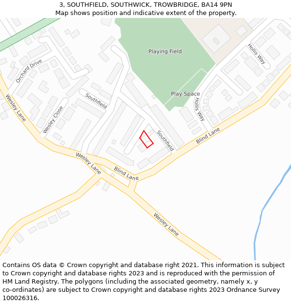 3, SOUTHFIELD, SOUTHWICK, TROWBRIDGE, BA14 9PN: Location map and indicative extent of plot