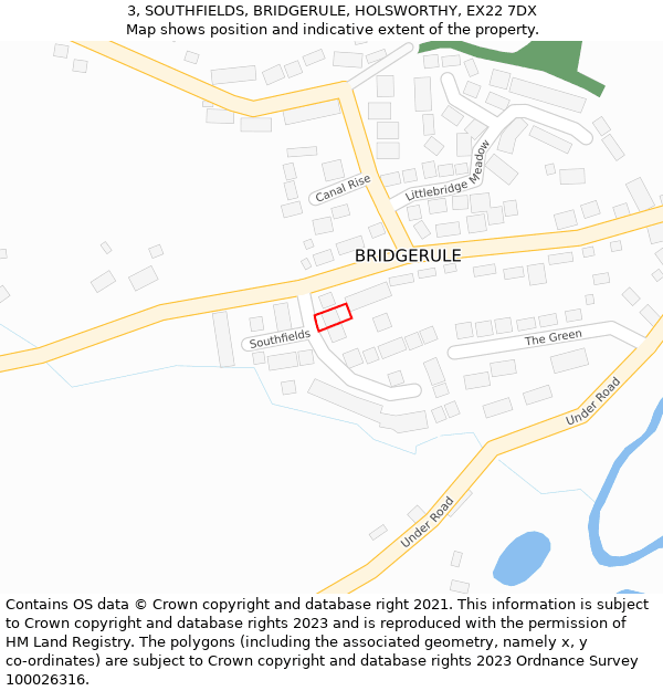 3, SOUTHFIELDS, BRIDGERULE, HOLSWORTHY, EX22 7DX: Location map and indicative extent of plot
