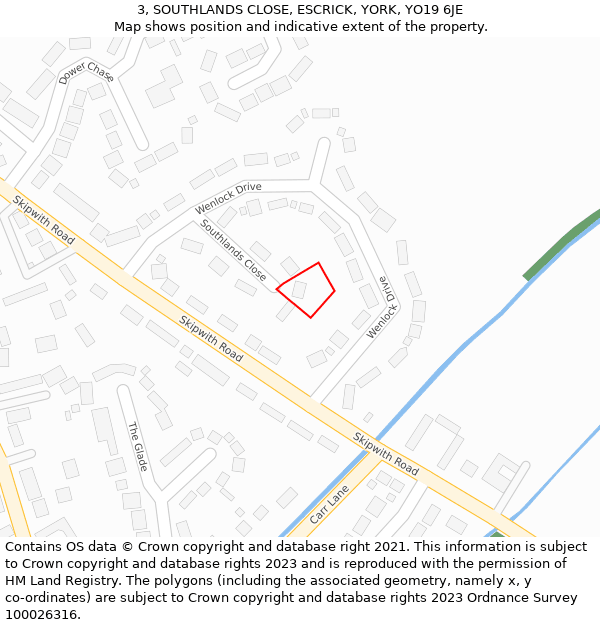 3, SOUTHLANDS CLOSE, ESCRICK, YORK, YO19 6JE: Location map and indicative extent of plot