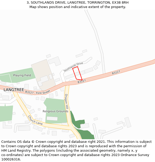 3, SOUTHLANDS DRIVE, LANGTREE, TORRINGTON, EX38 8RH: Location map and indicative extent of plot