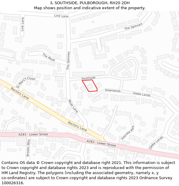 3, SOUTHSIDE, PULBOROUGH, RH20 2DH: Location map and indicative extent of plot