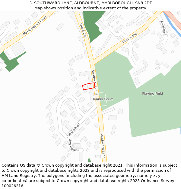 3, SOUTHWARD LANE, ALDBOURNE, MARLBOROUGH, SN8 2DF: Location map and indicative extent of plot