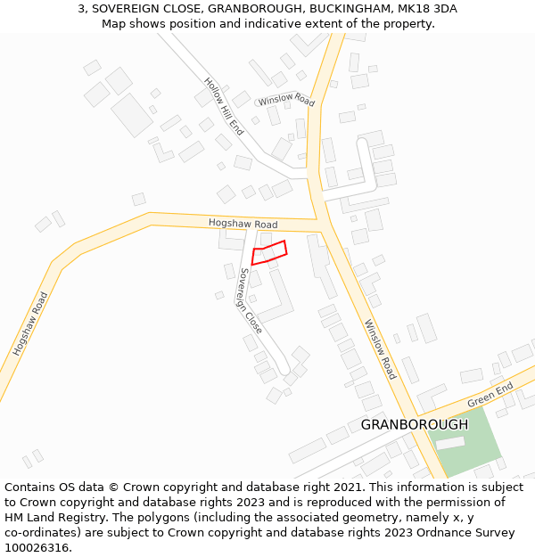 3, SOVEREIGN CLOSE, GRANBOROUGH, BUCKINGHAM, MK18 3DA: Location map and indicative extent of plot