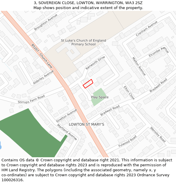 3, SOVEREIGN CLOSE, LOWTON, WARRINGTON, WA3 2SZ: Location map and indicative extent of plot