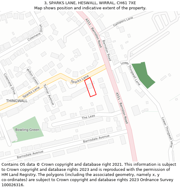 3, SPARKS LANE, HESWALL, WIRRAL, CH61 7XE: Location map and indicative extent of plot