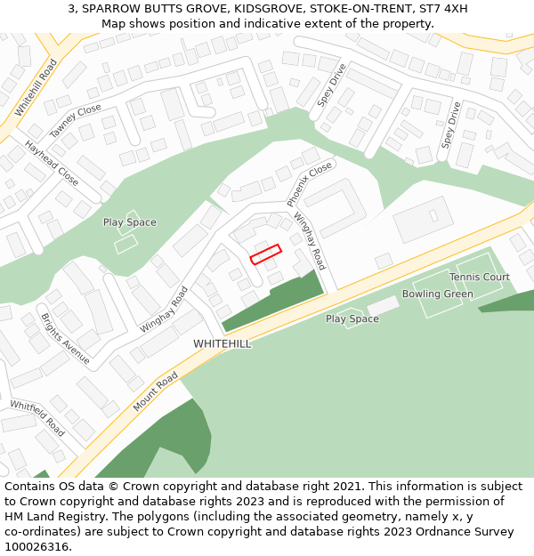 3, SPARROW BUTTS GROVE, KIDSGROVE, STOKE-ON-TRENT, ST7 4XH: Location map and indicative extent of plot