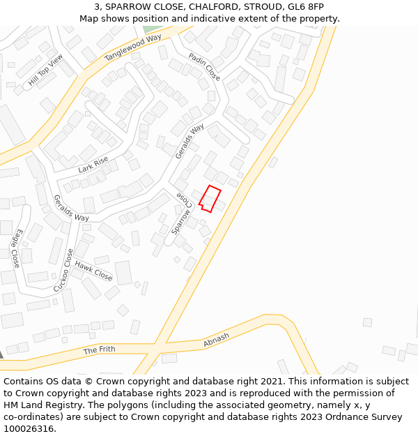 3, SPARROW CLOSE, CHALFORD, STROUD, GL6 8FP: Location map and indicative extent of plot