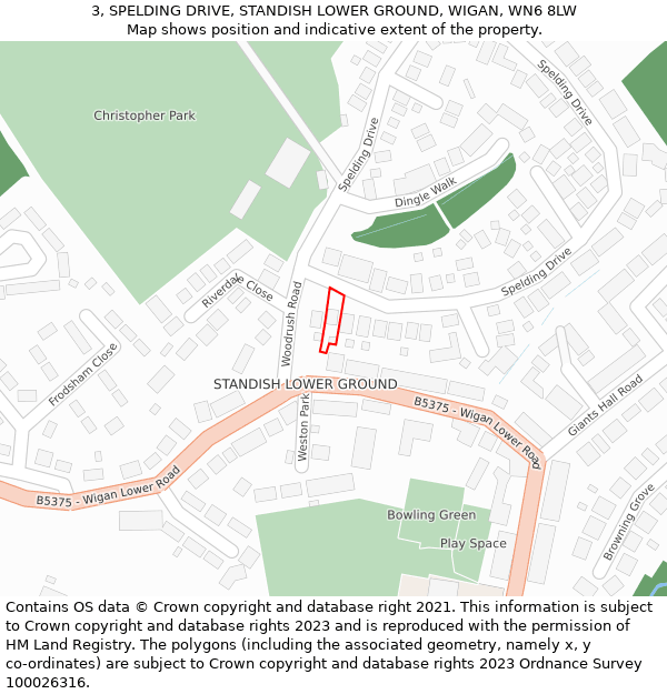 3, SPELDING DRIVE, STANDISH LOWER GROUND, WIGAN, WN6 8LW: Location map and indicative extent of plot