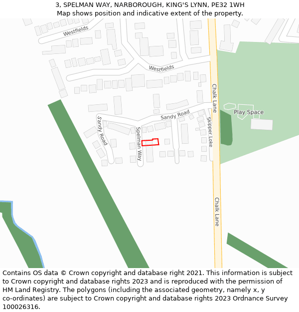 3, SPELMAN WAY, NARBOROUGH, KING'S LYNN, PE32 1WH: Location map and indicative extent of plot