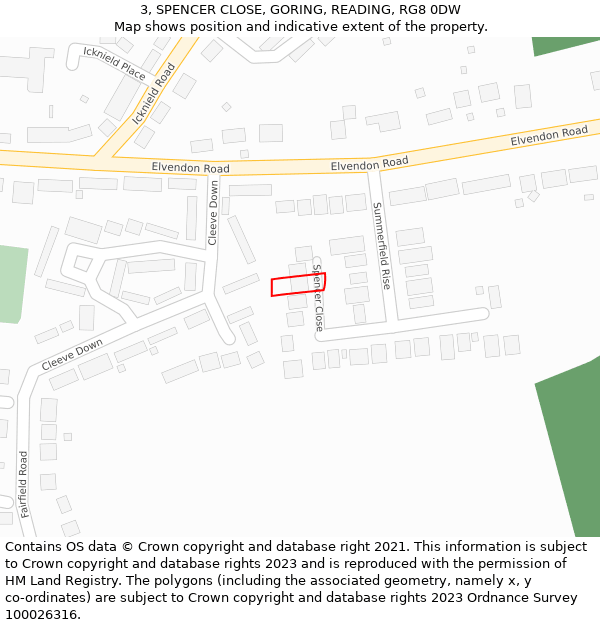 3, SPENCER CLOSE, GORING, READING, RG8 0DW: Location map and indicative extent of plot