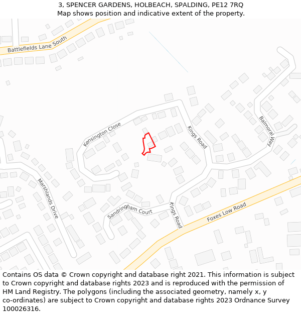 3, SPENCER GARDENS, HOLBEACH, SPALDING, PE12 7RQ: Location map and indicative extent of plot