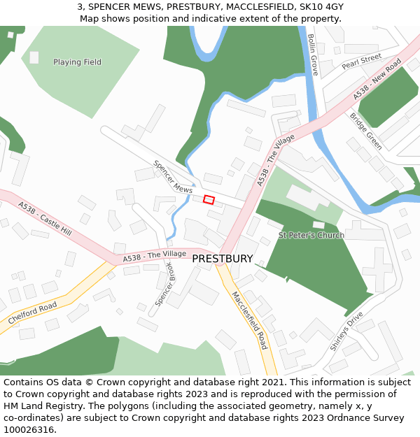 3, SPENCER MEWS, PRESTBURY, MACCLESFIELD, SK10 4GY: Location map and indicative extent of plot