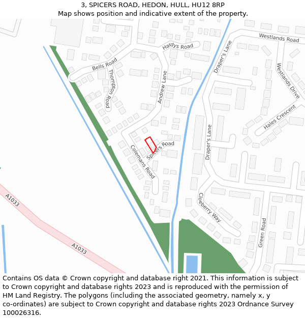 3, SPICERS ROAD, HEDON, HULL, HU12 8RP: Location map and indicative extent of plot