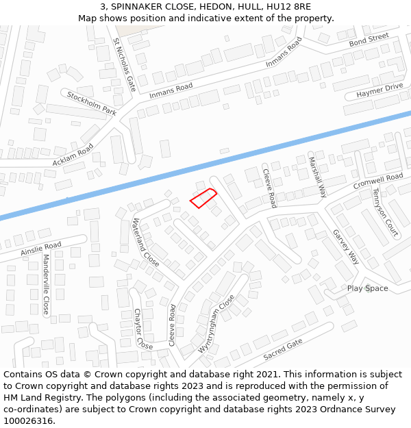 3, SPINNAKER CLOSE, HEDON, HULL, HU12 8RE: Location map and indicative extent of plot