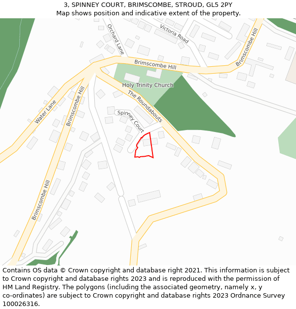 3, SPINNEY COURT, BRIMSCOMBE, STROUD, GL5 2PY: Location map and indicative extent of plot