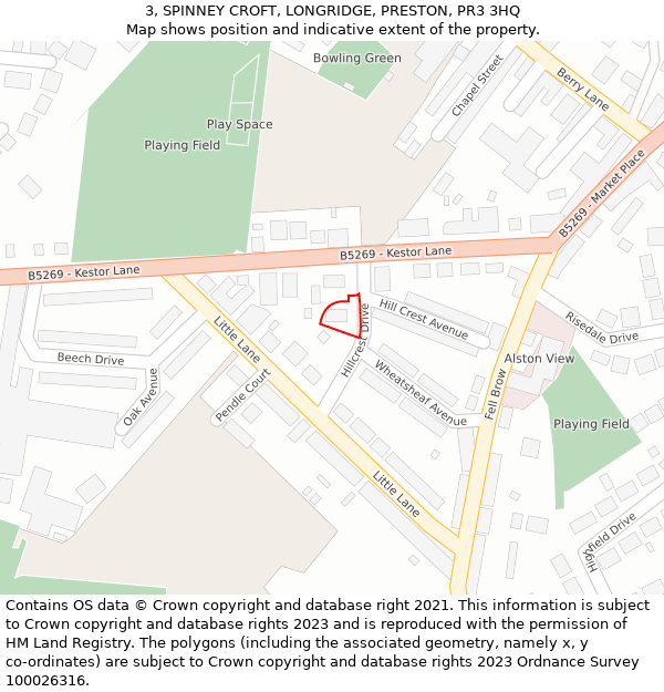 3, SPINNEY CROFT, LONGRIDGE, PRESTON, PR3 3HQ: Location map and indicative extent of plot
