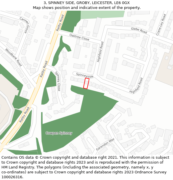3, SPINNEY SIDE, GROBY, LEICESTER, LE6 0GX: Location map and indicative extent of plot