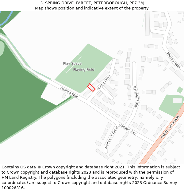 3, SPRING DRIVE, FARCET, PETERBOROUGH, PE7 3AJ: Location map and indicative extent of plot