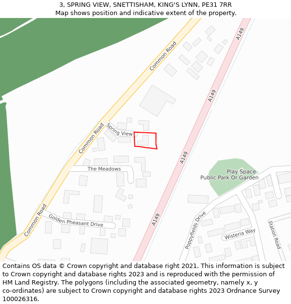 3, SPRING VIEW, SNETTISHAM, KING'S LYNN, PE31 7RR: Location map and indicative extent of plot