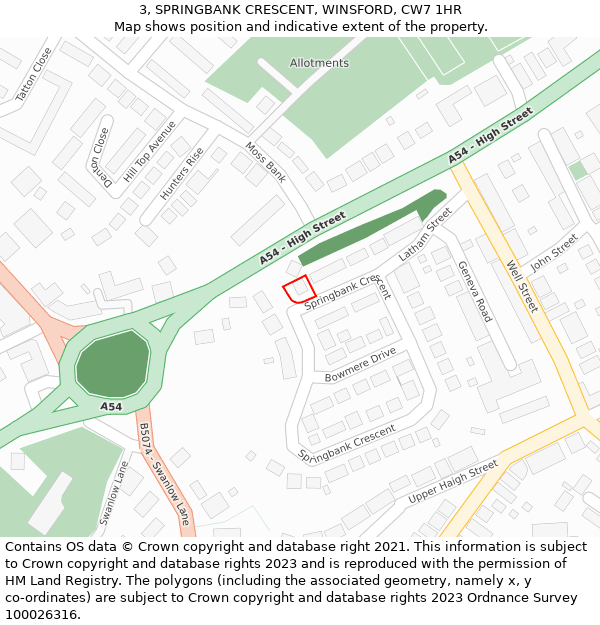 3, SPRINGBANK CRESCENT, WINSFORD, CW7 1HR: Location map and indicative extent of plot