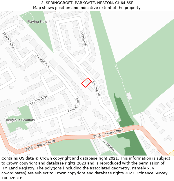 3, SPRINGCROFT, PARKGATE, NESTON, CH64 6SF: Location map and indicative extent of plot