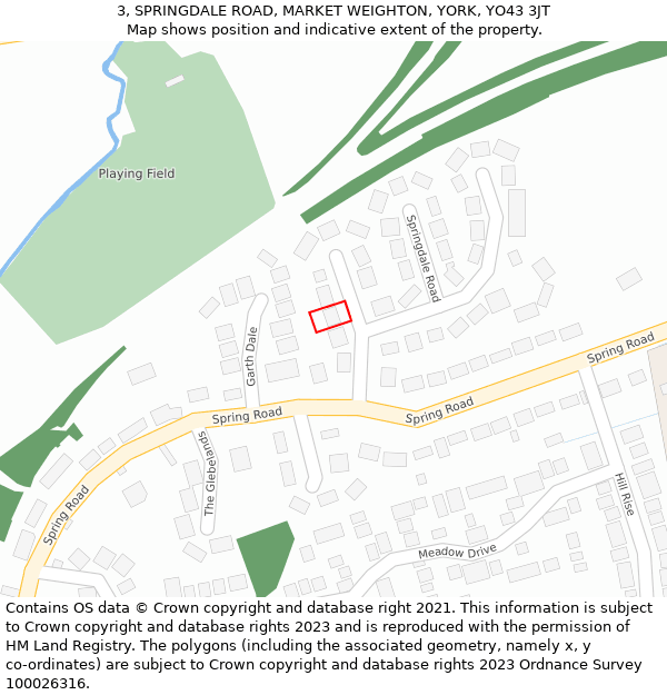 3, SPRINGDALE ROAD, MARKET WEIGHTON, YORK, YO43 3JT: Location map and indicative extent of plot