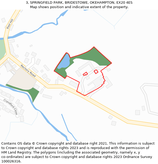 3, SPRINGFIELD PARK, BRIDESTOWE, OKEHAMPTON, EX20 4ES: Location map and indicative extent of plot