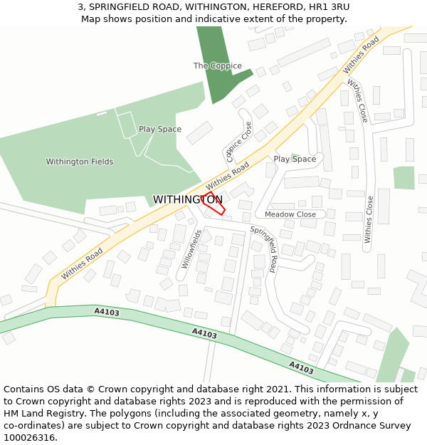 3, SPRINGFIELD ROAD, WITHINGTON, HEREFORD, HR1 3RU: Location map and indicative extent of plot