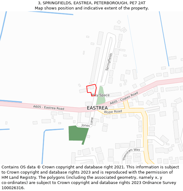 3, SPRINGFIELDS, EASTREA, PETERBOROUGH, PE7 2AT: Location map and indicative extent of plot