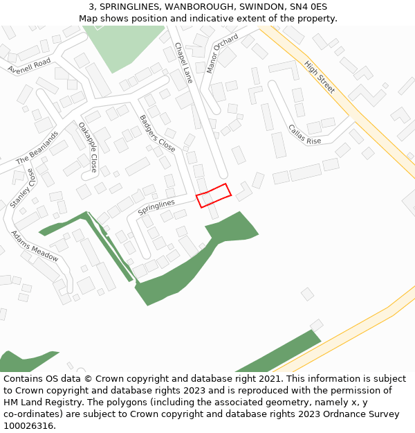 3, SPRINGLINES, WANBOROUGH, SWINDON, SN4 0ES: Location map and indicative extent of plot